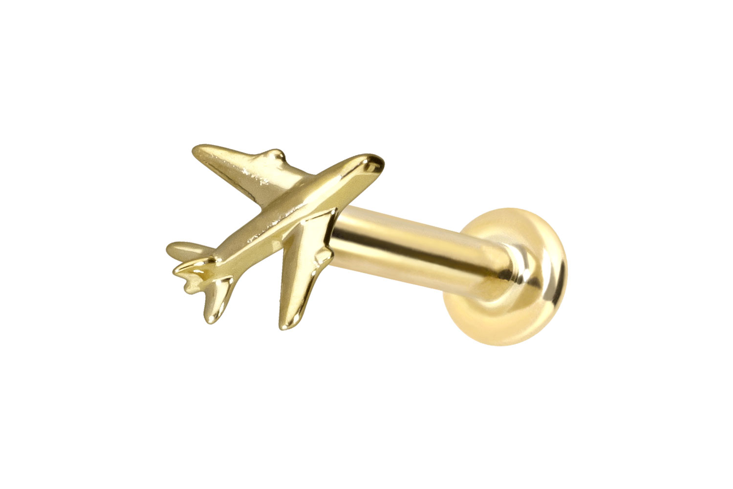 14 Karat Gold Labret Piercing mit Push Fit FLUGZEUG